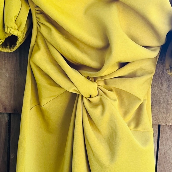 ASOS DESIGN Asymmetric Puff Sleeve Knot Tuck Midi Dress in Lime Size 2 - Picture 10 of 17